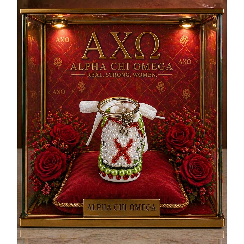 Alpha Chi Omega Keychain Pearl & Rhinestone Custom‎ Made Shoe - Picture 2 of 4